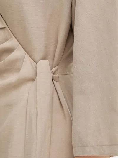 Samsoe & Samsoe Wrap-effect Quarter-sleeve Midi Dress In Brown