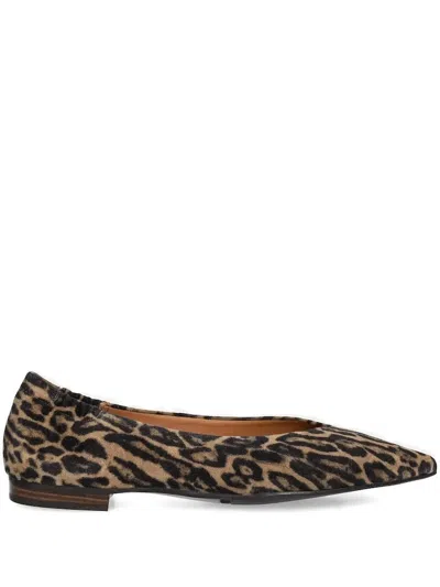 Billi Bi Pointed-toe Leopard-print Ballet Flats In Brown