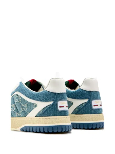 Gucci Denim Sneakers With Monogram Pattern In Blue