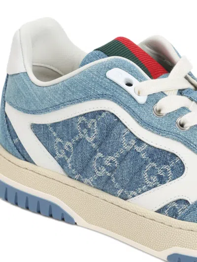 Gucci Denim Sneakers With Monogram Pattern In Blue