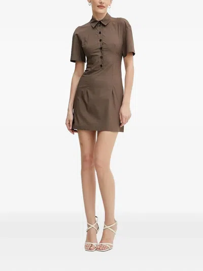 Patrizia Pepe Button-front Open-back Minii Dress In Brown