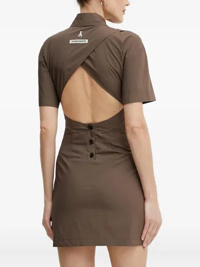 Patrizia Pepe Button-front Open-back Minii Dress In Brown