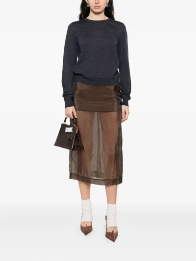 Maison Margiela Lightweight Wool Crewneck Long Sleeve Sweater In Blue