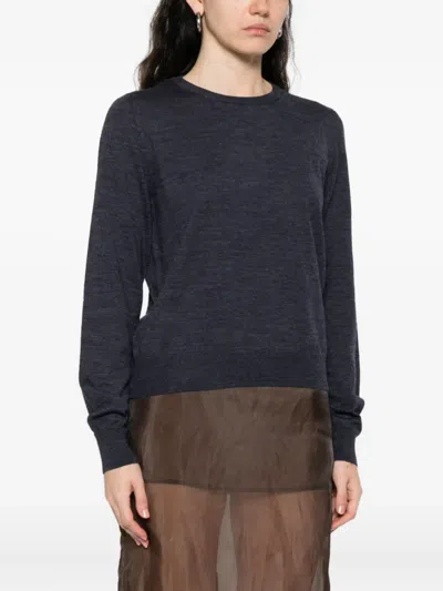 Maison Margiela Lightweight Wool Crewneck Long Sleeve Sweater In Blue