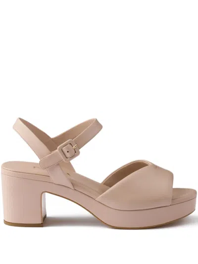 Prada Soft Nappa Ankle Strap Platform Sandals In Neutral