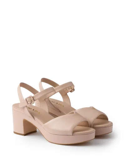Prada Soft Nappa Ankle Strap Platform Sandals In Neutral