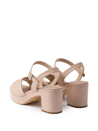Prada Soft Nappa Ankle Strap Platform Sandals In Neutral