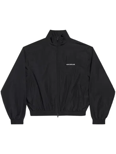 Balenciaga Hooded Raincoat With Drawstring And Pockets In Black