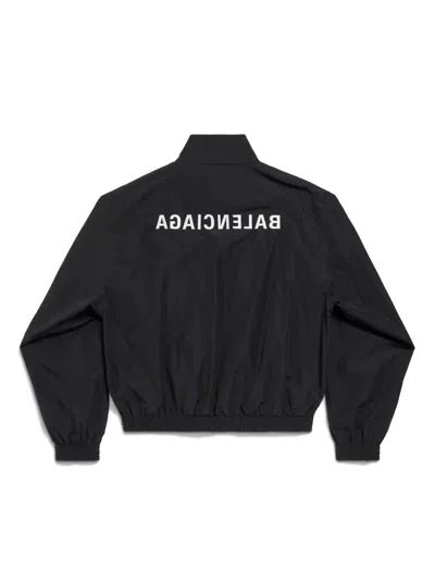 Balenciaga Hooded Raincoat With Drawstring And Pockets In Black