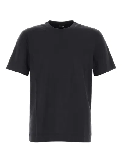 Zegna Navy Blue Piquet Cotton T-shirt In Black