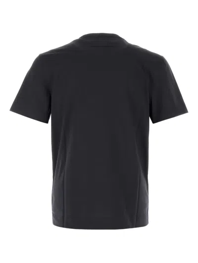 Zegna Navy Blue Piquet Cotton T-shirt In Black