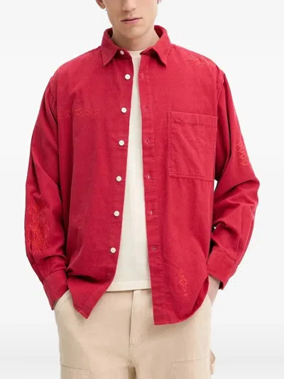 Desigual Embroidered Corduroy Shirt In Red