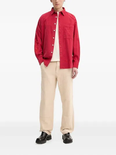 Desigual Embroidered Corduroy Shirt In Red