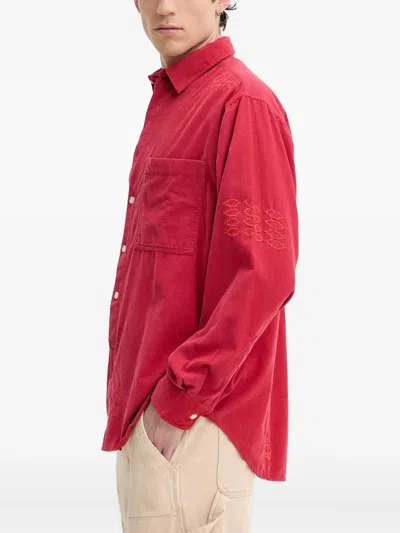 Desigual Embroidered Corduroy Shirt In Red