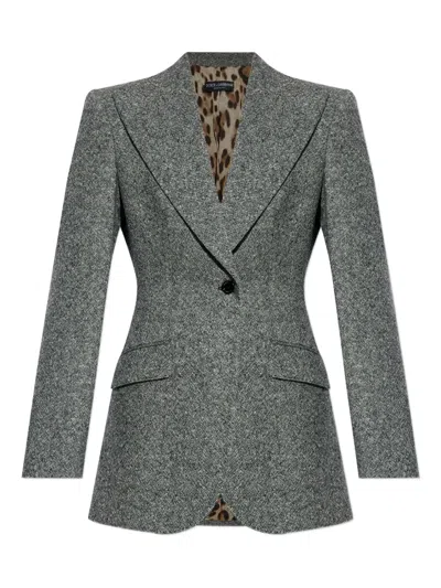 Dolce & Gabbana Tweed Jacket With Flap Pockets And Peak Lapels In Gray