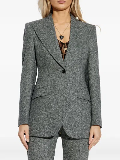 Dolce & Gabbana Tweed Jacket With Flap Pockets And Peak Lapels In Gray