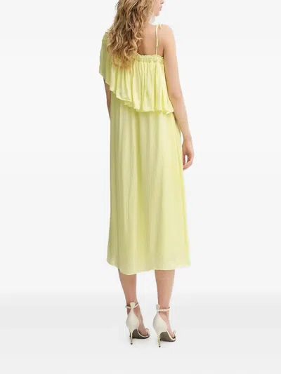 荷叶边单肩中长连衣裙