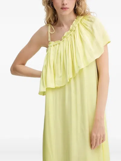 荷叶边单肩中长连衣裙