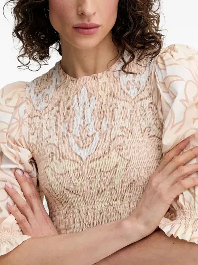 Silvian Heach Smocked-bodice Printed Maxi Dress In Neutral