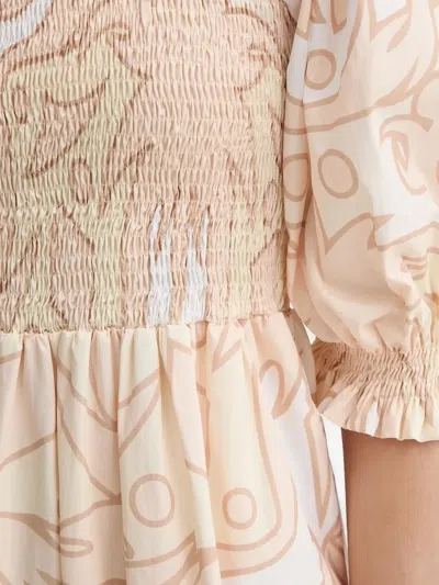 Silvian Heach Smocked-bodice Printed Maxi Dress In Neutral