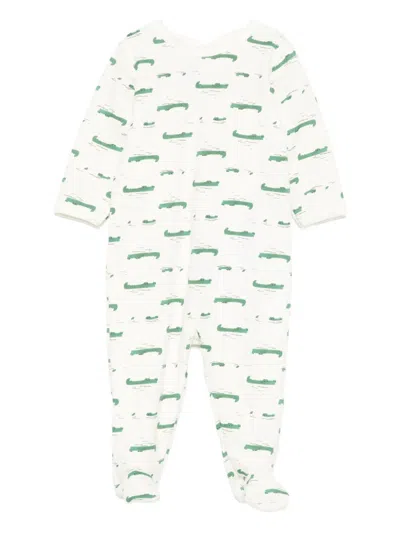 Petit Bateau Fleece Cotton Baby Suit With Crocodile Print In White