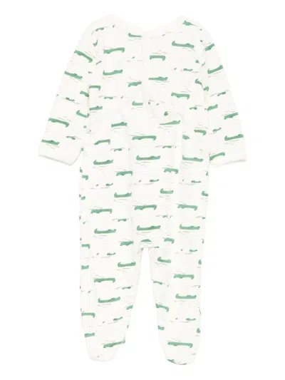Petit Bateau Fleece Cotton Baby Suit With Crocodile Print In White