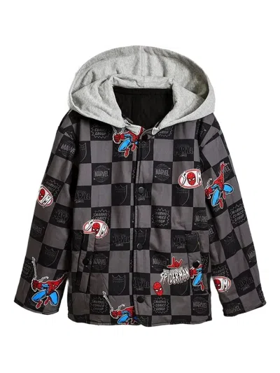 Desigual Spider-man Check Quilted Jacket In Black