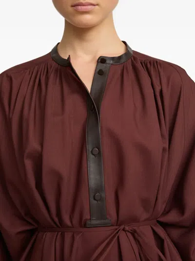 Yves Salomon Leather-trim Belted Midi Dress In Brown