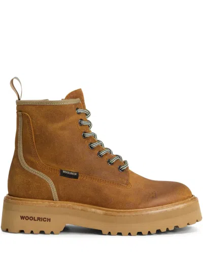 Woolrich Round Toe Lace Up Platform Boots In Brown