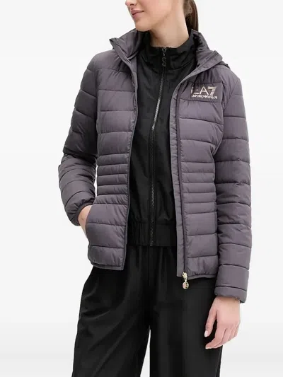 Ea7 Core Lady Recycled Technical Fabric Padded Hooded Jacket In Gray