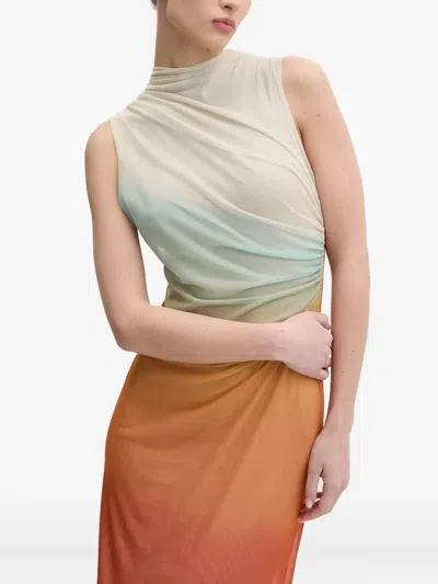 Desigual Ombre-pattern High-neck Maxi Dress In Neutral