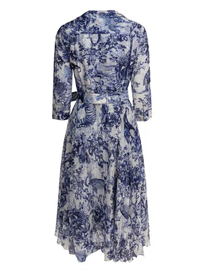 Samantha Sung Shirt Dress With Blue And White Toile Print
