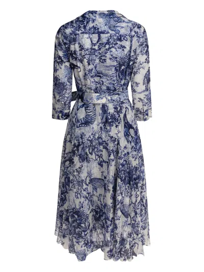 Samantha Sung Shirt Dress With Blue And White Toile Print