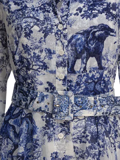 Samantha Sung Shirt Dress With Blue And White Toile Print