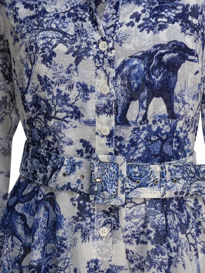 Samantha Sung Shirt Dress With Blue And White Toile Print