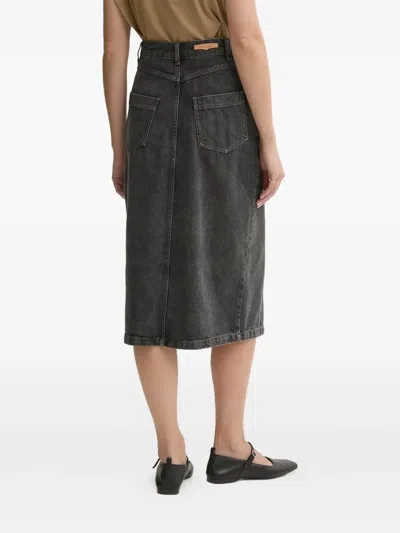Sessun Front-button Denim Midi Skirt In Gray
