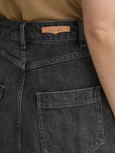 Sessun Front-button Denim Midi Skirt In Gray