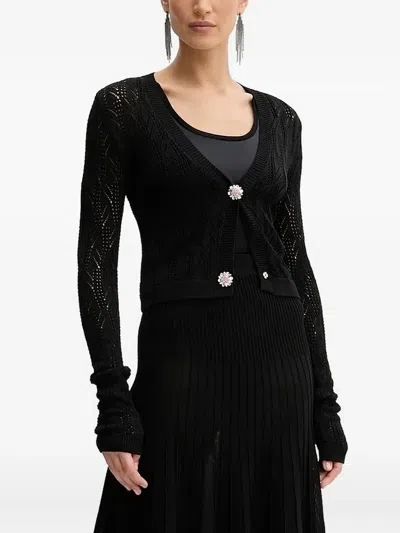 Silvian Heach Lace-insert Button Cardigan In Black