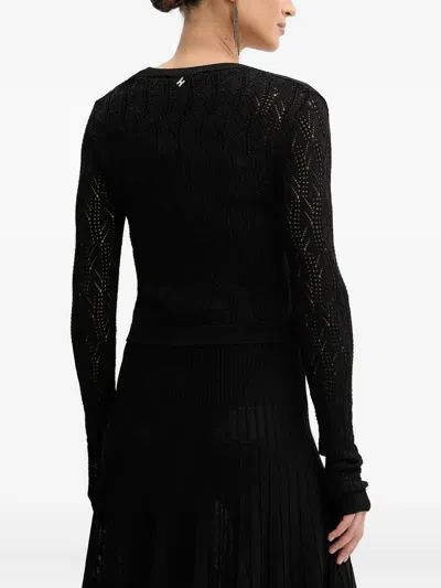 Silvian Heach Lace-insert Button Cardigan In Black