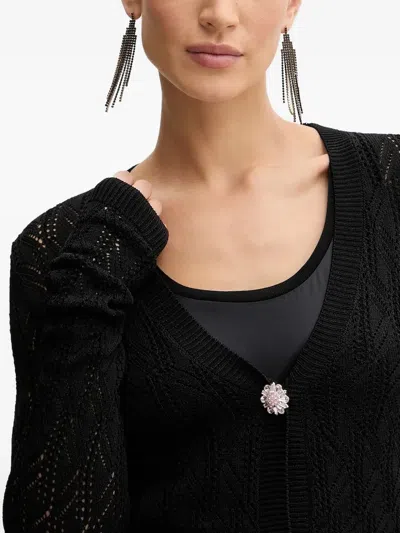 Silvian Heach Lace-insert Button Cardigan In Black