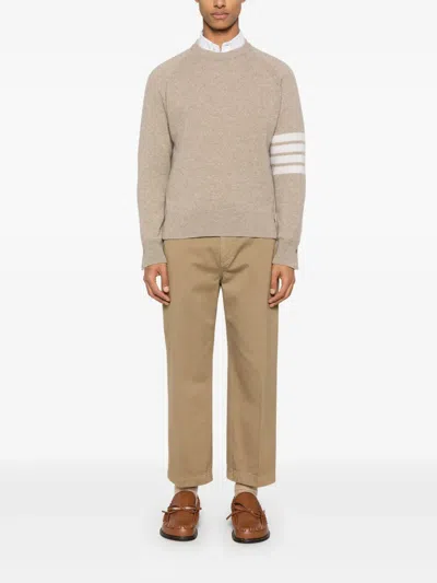 Thom Browne Beige Shetland Wool 4-bar Relaxed Fit Sweater In Multi