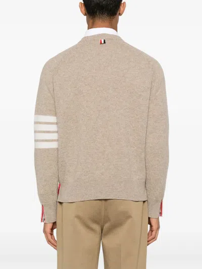 Thom Browne Beige Shetland Wool 4-bar Relaxed Fit Sweater In Multi