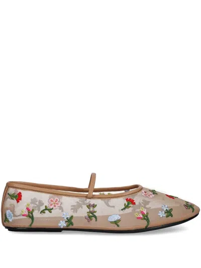 Jeffrey Campbell Embroidered Mesh Ballet Flats In Brown