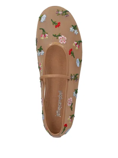 Jeffrey Campbell Embroidered Mesh Ballet Flats In Brown