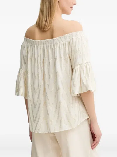 Bruuns Bazaar Chevron-pattern Off-shoulder Top In Neutral