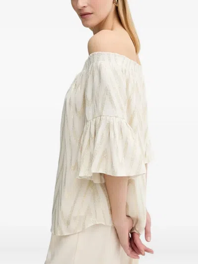 Bruuns Bazaar Chevron-pattern Off-shoulder Top In Neutral