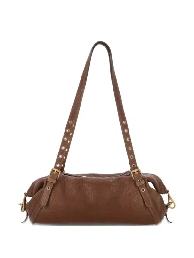 Miu Miu Nappa Leather Bag With Embossed Logo Lettering In Brown