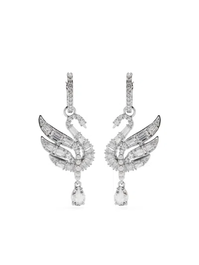Swarovski Swan Vienna Rhodium Plated Earrings In Silver