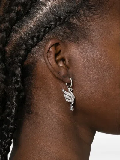 Swarovski Swan Vienna Rhodium Plated Earrings In Silver