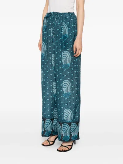 Hannah Artwear Azra Printed Silk-chiffon Trousers In Blue